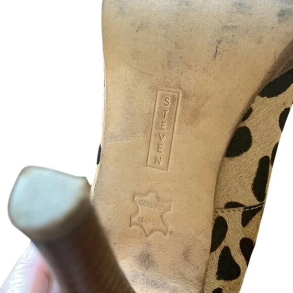 STEVEN by Steve Madden LeMore Leopard Print Calf Hair Heels Wood Platform Size 8